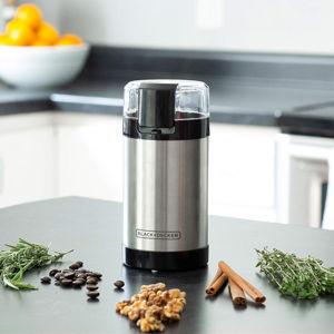 BLACK+DECKER One Touch Coffee Grinder, 2/3 Cup Coffee Bean Capacity, Spice Grinder, One Touch Push-Button Control -150 Watts -Stainless Steel Blades