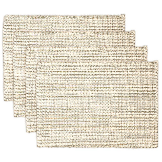Handwoven Ivory/Beige Washable Cotton Placemats, 13x19 Inches Neutral Colors Tonal Table mats, Great for Everyday Usage, Parties, Holiday Dinners, Soft Durable Set of 4 mats.