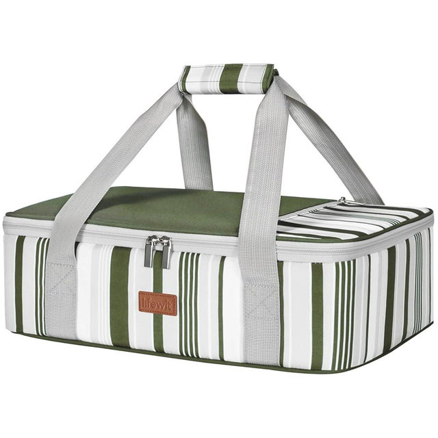 Lifewit Insulated Casserole Carrier for Hot or Cold Food, Casserole Dish with Lid and Carrying Case, Lasagna Holder for Potluck Parties/Picnic/Cookouts, Fits 9"x13" Baking Dish, Dark green