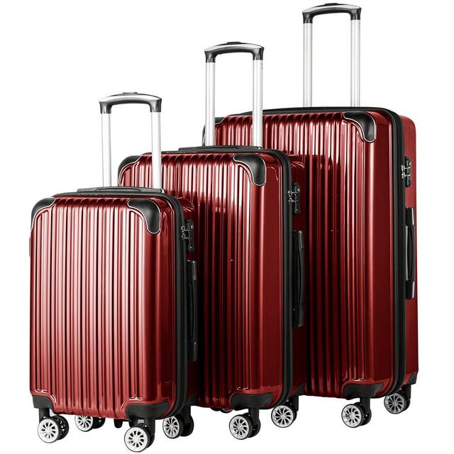 COOLIFE - Coolife Luggage Expandable 3 Piece Sets PC+ABS Spinner Suitcase 20 inch 24 inch 28 inch (wine red)