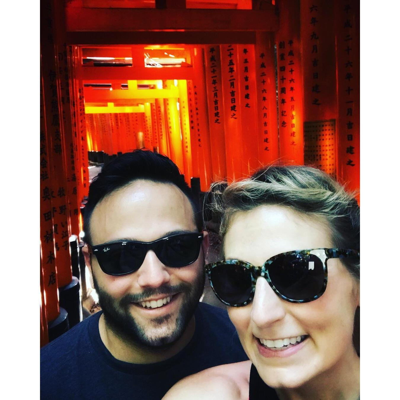 Climbing through the 1,000 gates of Fushimi Inari Shrine in Kyoto.
