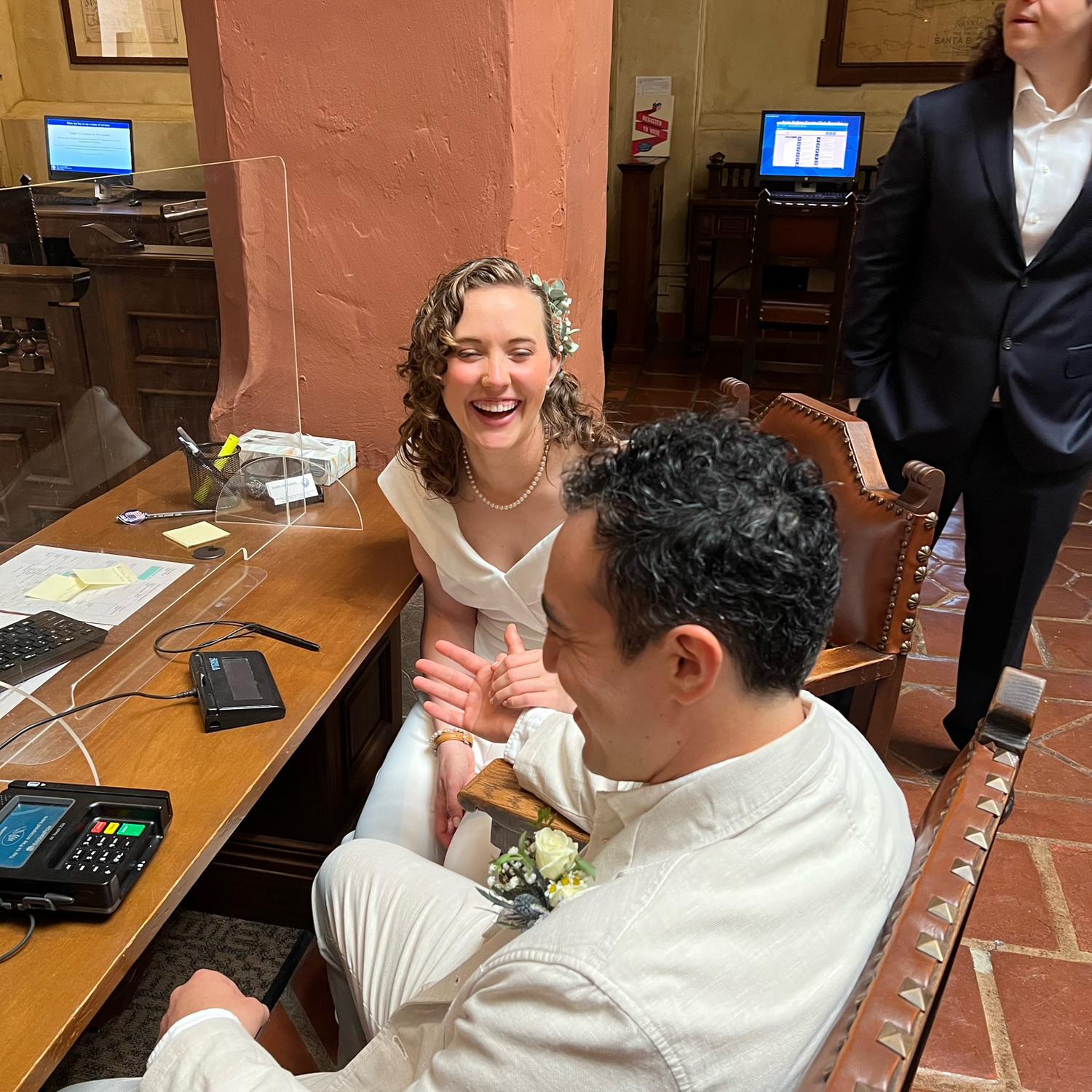 The courthouse during our "ceremini". Alex cracking a ridiculous(ly funny) joke.