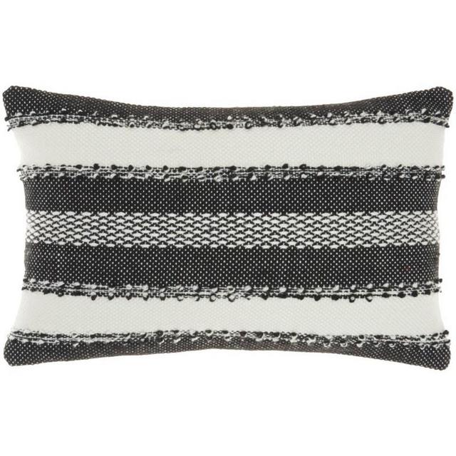 14"x22" Woven Striped and Dots Outdoors Lumbar Throw Pillow Black - Mina Victory