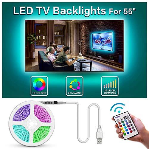 Bason TV Backlight, 11.29ft USB Led Lights Strip for TV/Monitor Backlight, Led Strip Light with Remote, TV Bias Lighting for Room Home Movie Decor.(55-58inch) …