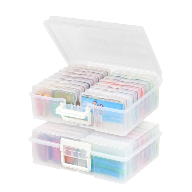 IRIS USA 4" x 6" Photo Storage Organizer Box Craft Keeper, Main Container with 16 Organization Cases for Pictures Scrapbooking Stationery, Protection