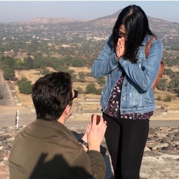 The proposal: on top of the Pyramid of the Sun in the ancient site of Teotihuacan north of Mexico City