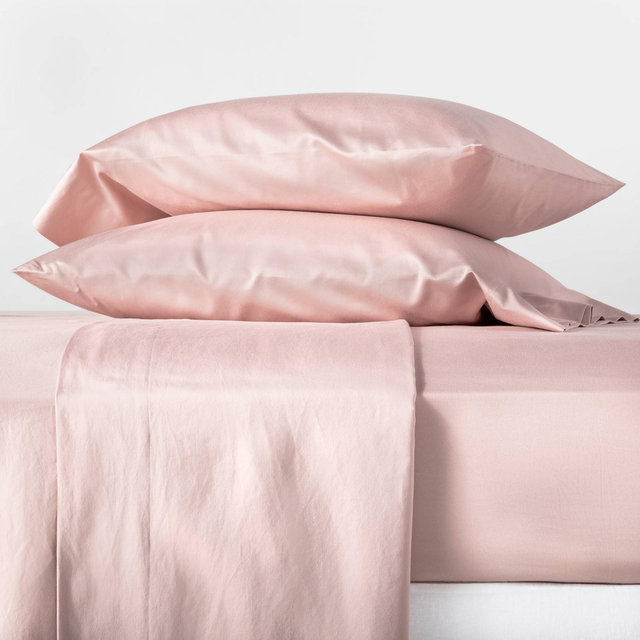 Queen 500 Thread Count Washed Supima Sateen Solid Sheet Set Blush - Casaluna™