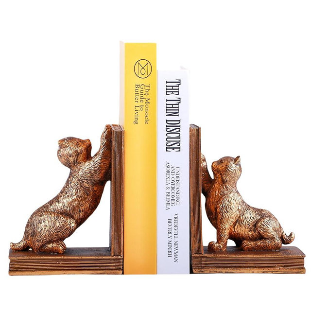 Book Ends for Shelves to Hold Books Heavy Duty,Decorative Bookend for Bookshelf Décor,Cute Animal Cat Book Stopper Cat Statues for Home, Office Desk Decoration,1pair