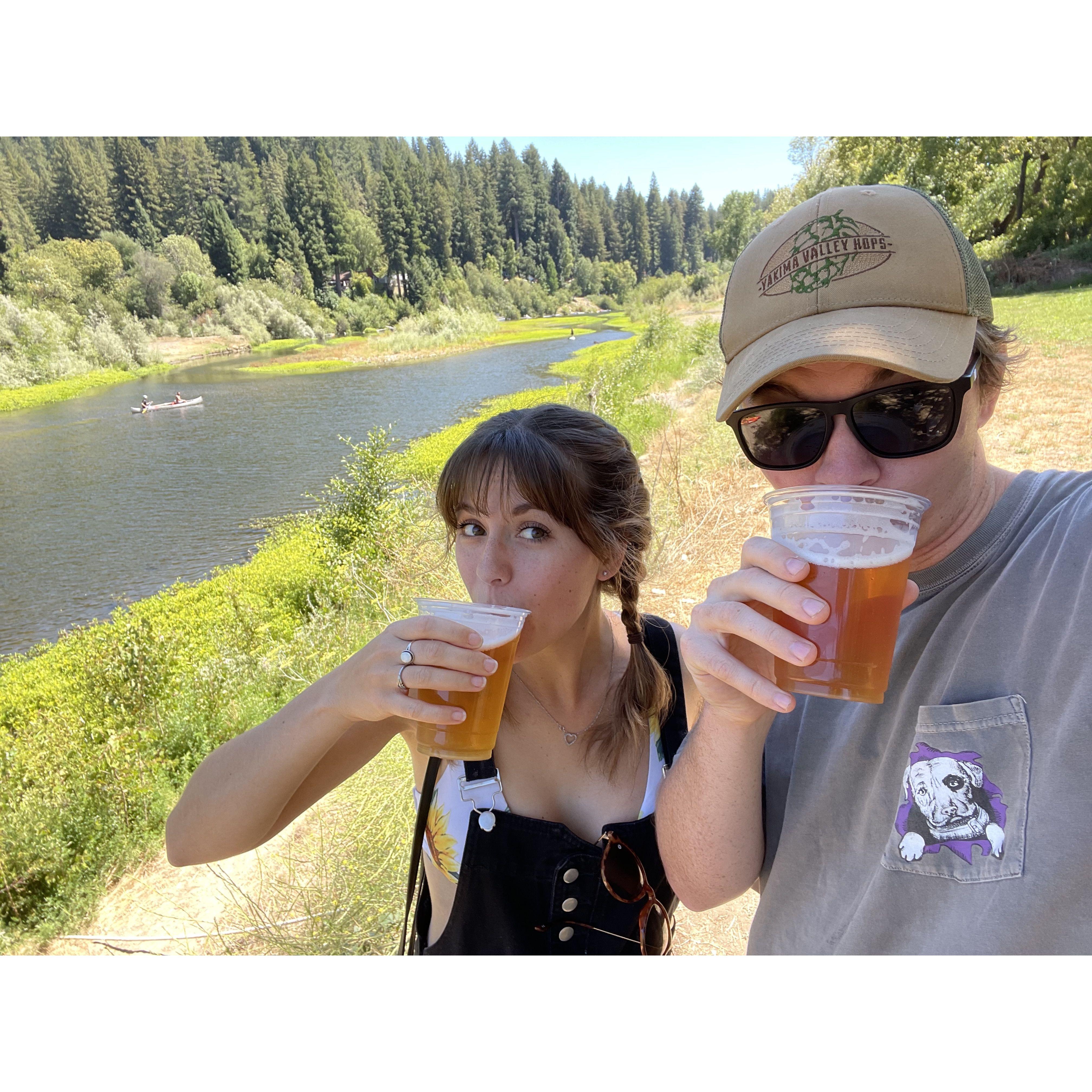 Doing what we do best. Sitting by a river with a cold one.