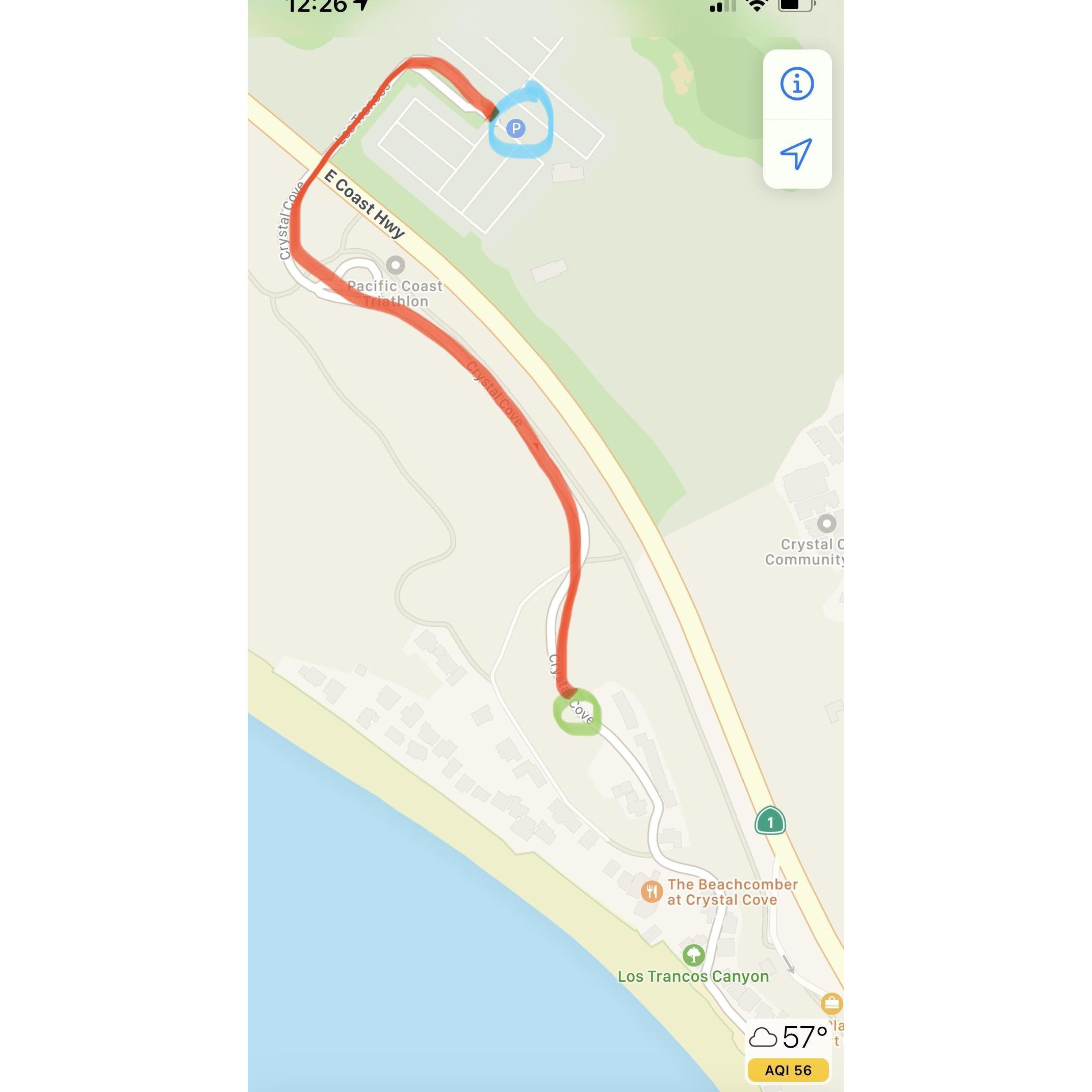Arrive to the parking lot, a shuttle will pick you up on the South side of the lot (Blue Circle) and drive you down (Red Line) and drop you off (Green Circle). It is then a short walk to the ceremony.