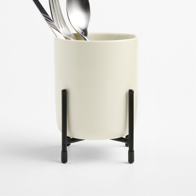 Bristol Ceramic Flatware Holder with Black Iron Stand