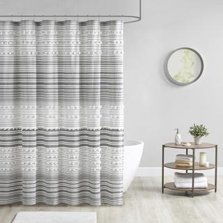 Calum Cotton Yarn Dye Shower Curtain with Pom Poms