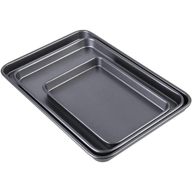 Non-Stick Cookie Sheets for Baking, 0.8mm Heavy Carbon Steel Baking Sheets Set, 15.6/13.6/10 Inch Bakeware Sets (Black)