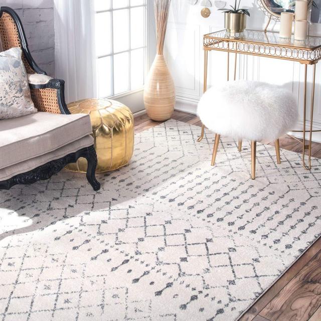 Traditional Vintage Moroccan Trellis Grey Area Rugs, 6 Feet 7 Inches by 9 Feet (6' 7" x 9')