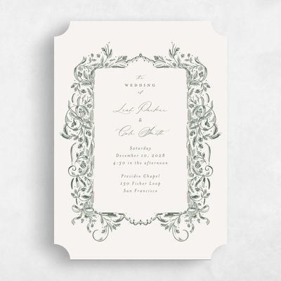 Beige Ticket Wedding Invitation - Fenwick Portrait