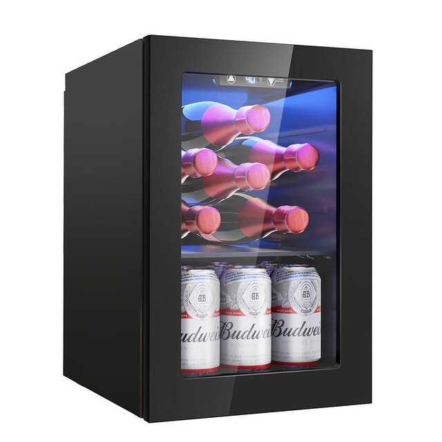 Icyglee 6 Bottles and 6 Cans Compact Beverage Refrigerator, Freestanding Mini Fridge with Temperature Control for Beer Wine, Under Counter Small Refrigerator Adjustable Shelve for Home and Bar