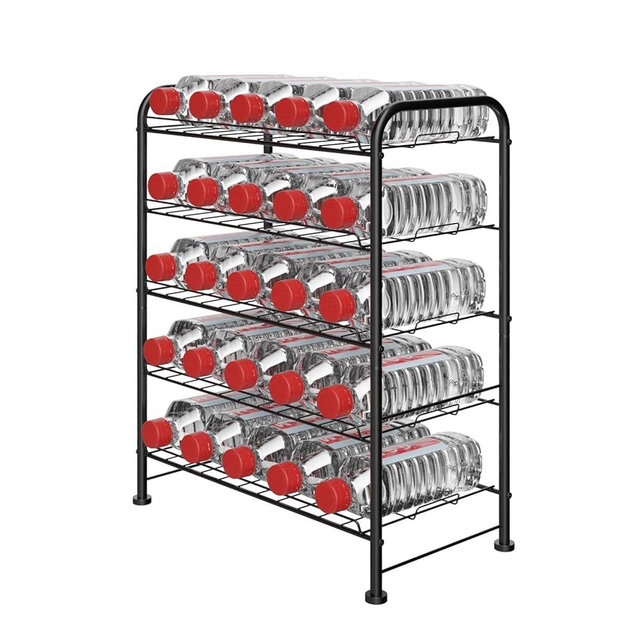Water Bottle Organizer 5 Tier FreeStanding Water Bottle Storage Rack Metal Beverage Can Dispenser for Pantry, Kitchen Cabinet Countertop, Black