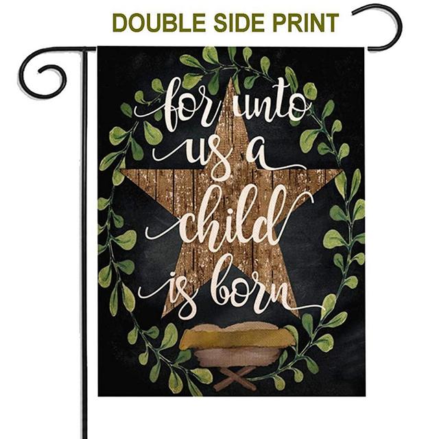 ZUEXT Pentagram Garden Flag 12.5x18 Inch Double Sided, Christmas House Yard Flag Floral, Cute Yard Decoration, Welcome Outdoor Flags for Baby Shower Thanksgiving Gifts(for Unto us a Child is Born)