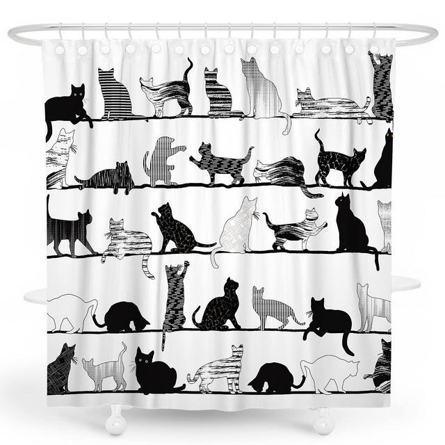 DESIHOM Funny Cat Shower Curtain Animal Black and White Shower Curtain Cartoon Fun Novelty Shower Curtain Polyester 72x72 Inch