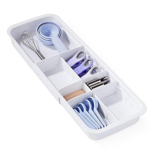 YouCopia DrawerFit Sliding Drawer Tray with Adjustable Dividers, Expandable Kitchen Storage Organizer, Speckled White