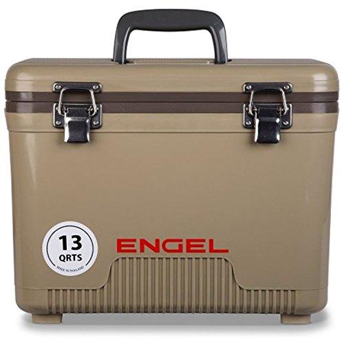 Engel 13 Quart Compact Durable Ultimate Leak Proof Outdoor Dry Box Cooler with Stain and Odor-Resistant Surface for 18 Cans or 12 lbs of Ice, Tan