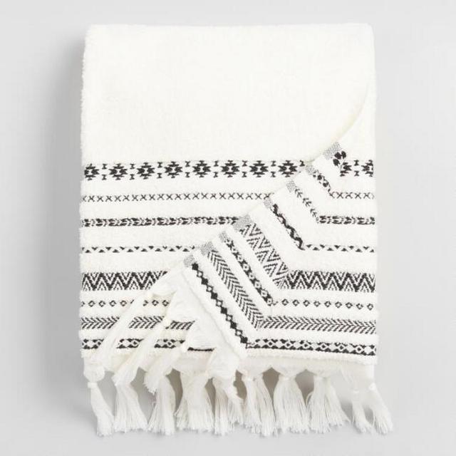 Ivory And Black Geo Striped Zohra Bath Towel