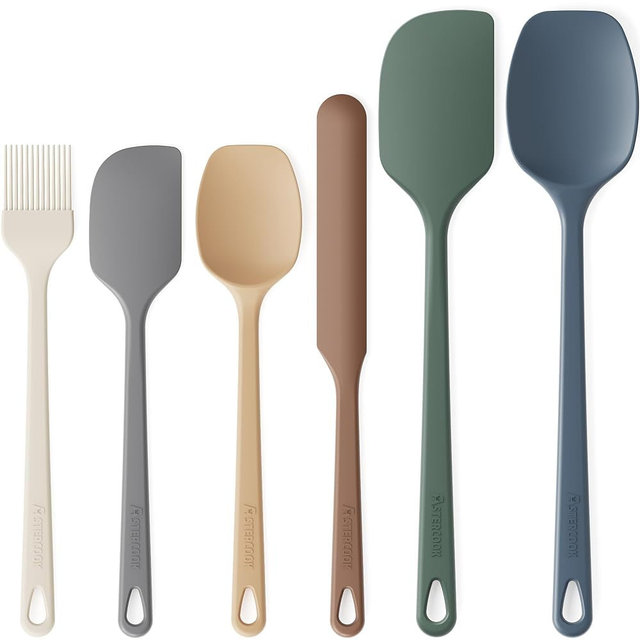 Astercook 6-Piece Silicone Spatula Set, 560°F Heat Resistant Rubber Spatulas with Stainless Steel Core, Nonstick Safe & Dishwasher Safe Baking Spatula Set for Cooking & Mixing, Morandi Earth Colors