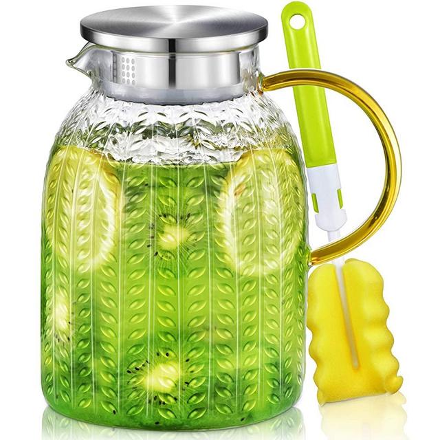 Aofmee Pitcher, 60oz Glass Pitcher, Water Pitcher with Lid, Iced Tea Pitcher for Fridge, Glass Carafe for Cold or Hot Beverages, Sun Tea Jar for Juice, Easy Clean Heat Resistant Glass Jug for Milk