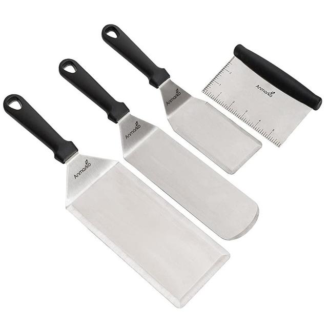 Metal Spatula Set - Griddle Scraper Flat Spatula Pancake Flipper Hamburger Turner - Metal Utensil great for BBQ Grill Flat Top Cast Iron Griddle Accessories - Commercial Grade
