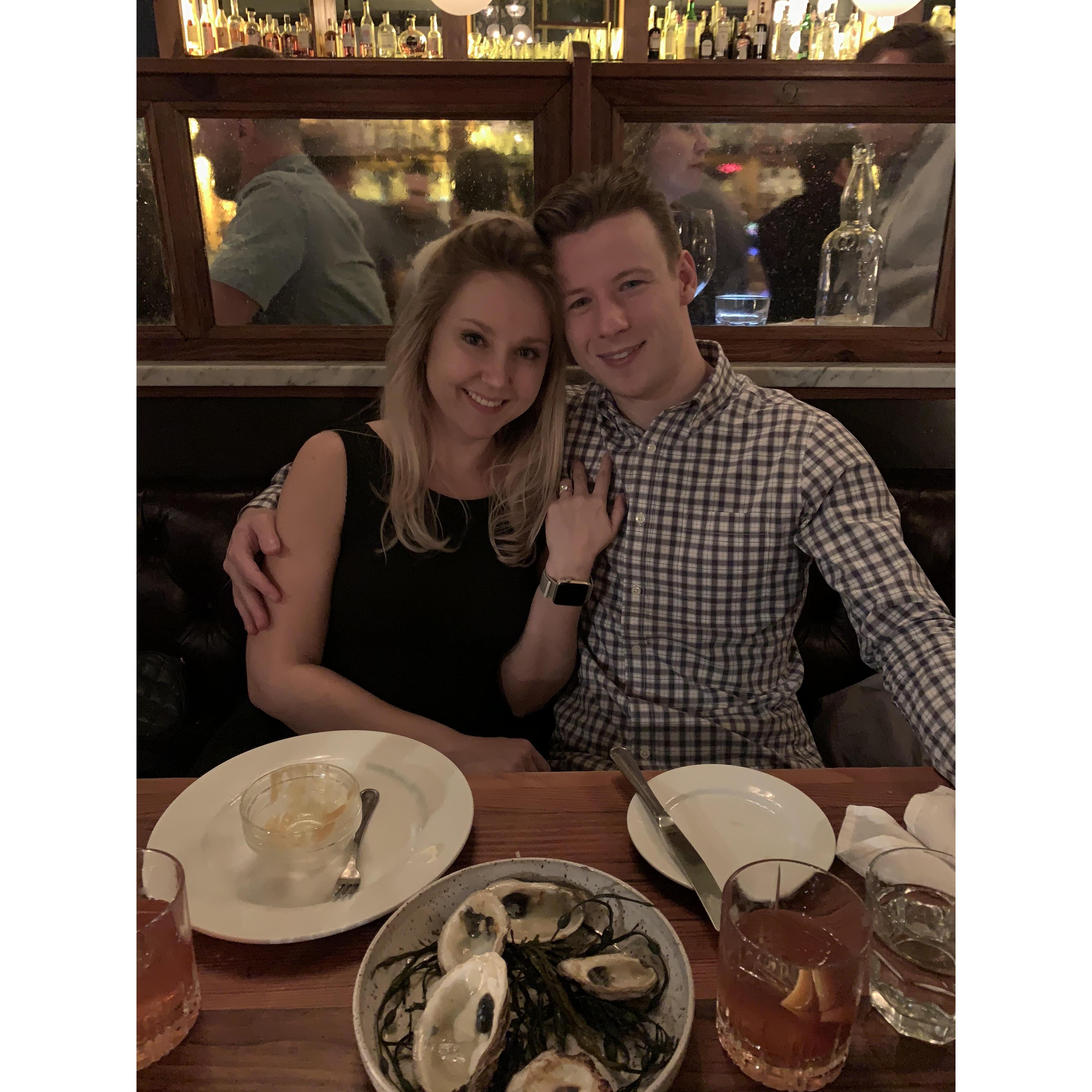 The night he proposed. Eating at the most delicious, Kimbal house
