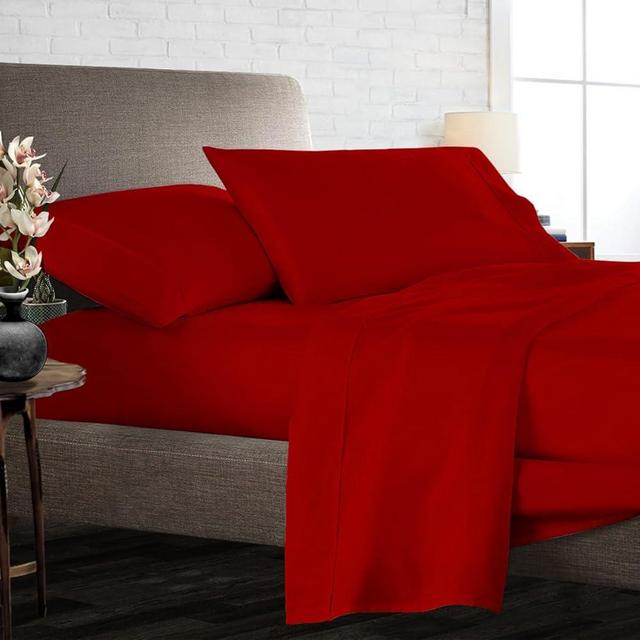 800 Thread Count Blood Red California King Size Egyptian Cotton Solid Sheet Set of 4, Luxurious Soft & Silky Bedsheet, Fade Wrinkle Stain Resistant, Easy Care Fits Upto 15" Deep Pockets