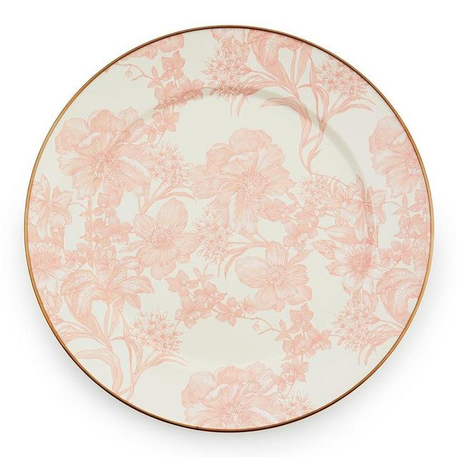 MACKENZIE-CHILDS Rosy English Garden Enamel Charger Plate, Large Charger for Dinner Party or Pink Home Kitchen Decor, 12 Inches