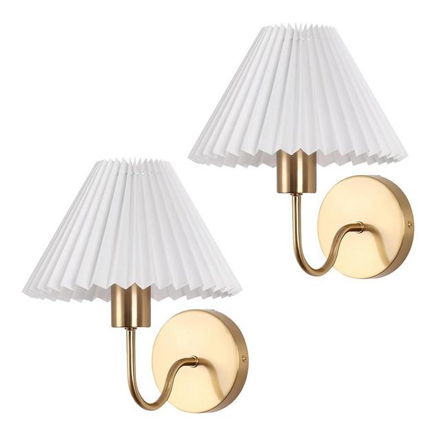Wireless Wall Sconce Sets of 2, Pleated Shades Rechargeable Battery Operated Wall Sconce, Retro gooseneck Gold Wall Lights Bathroom Vanity Sconces, Wall Mounted Lamps for Bedroom Living Room Kitchen