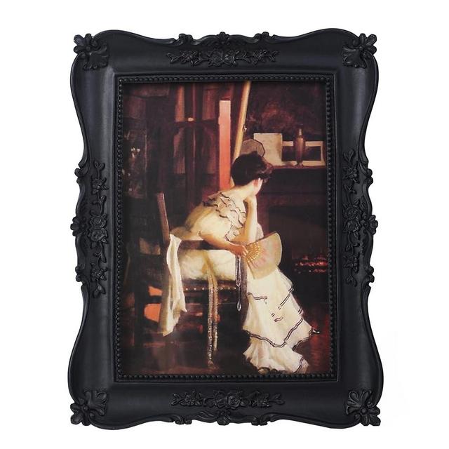 Kangce Antique Picture Frames 5x7 Vintage Ornate Gothic Picture Frames Victorian Home Decor Retro Gallery Wall Art with Front Glass for Wall Mount and Tabletop, Black