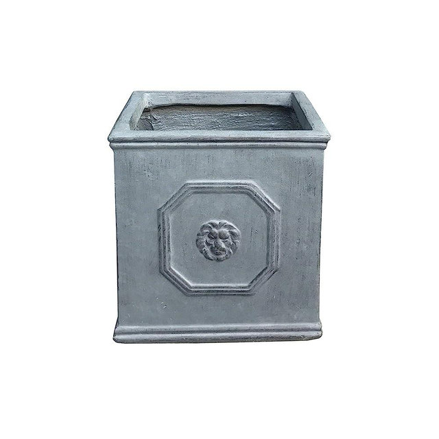 Kante Lightweight Classic Square English Style Lion Head Planter 10.2" x 10.2" x 10.2" Antique Gray