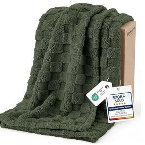 Bedsure GentleSoft Bronze Green Throw Blanket for Couch - Checkered Fleece Spring Blankets Gifts for Kids Girls, Cute Soft Cozy Throw for Bedroom Home Decor Gifts, 50x60 Inches