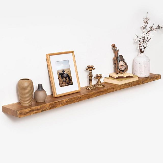 Marsmiles 55 inch Floating Shelves for Wall Elm Wood Live Edge Shelves Wall Mounted|Rustic Long Floating Shelves with Invisible Bracket for Bathroom Living Room Kitchen|Natural, 1 Pack
