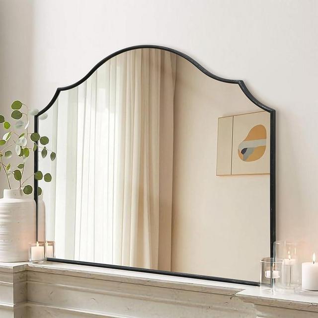 Besdomus Modern Large Wall Mirror, 36"x26" Black Scalloped Decorative Mirror Vanity Mirror Decor for Living Room, Bedroom, Fireplace, Mantle, Entryway, Bathroom
