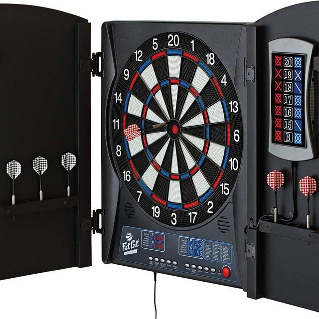 Fat Cat Mercury Electronic Dartboard, Built In Cabinet Doors With Integrated Scoreboard, Dart Storage For 6 Darts, Dual Display In Two Colors, Compact Target Face For Fast Play