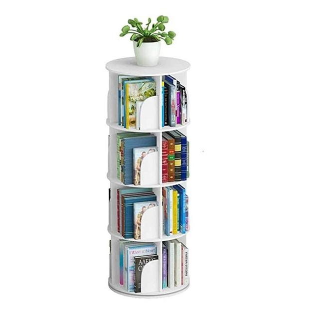 4 Tier 360° Rotating Stackable Shelves Bookshelf Organizer (White)