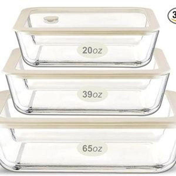 Glass Food Container Set, 3 Pack, 20oz/39oz,65oz