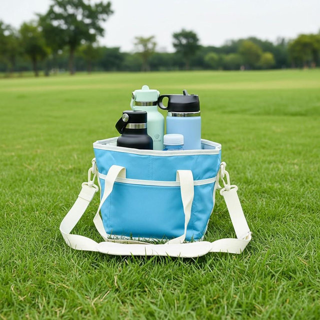 TICFICK Family Size 4 Compartment Drink Bag, Insulated Tumbler Carrier Caddy with Adjustable Strap, Drink Carrier Bag, Reusable Drink Holder Bag for Hiking, Sports, Travel, Beach & Daily Use