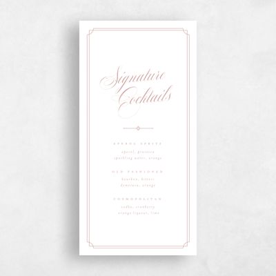 Dusty Rose, Pink Wedding Menu - Newport Drinks Menu Letterpress