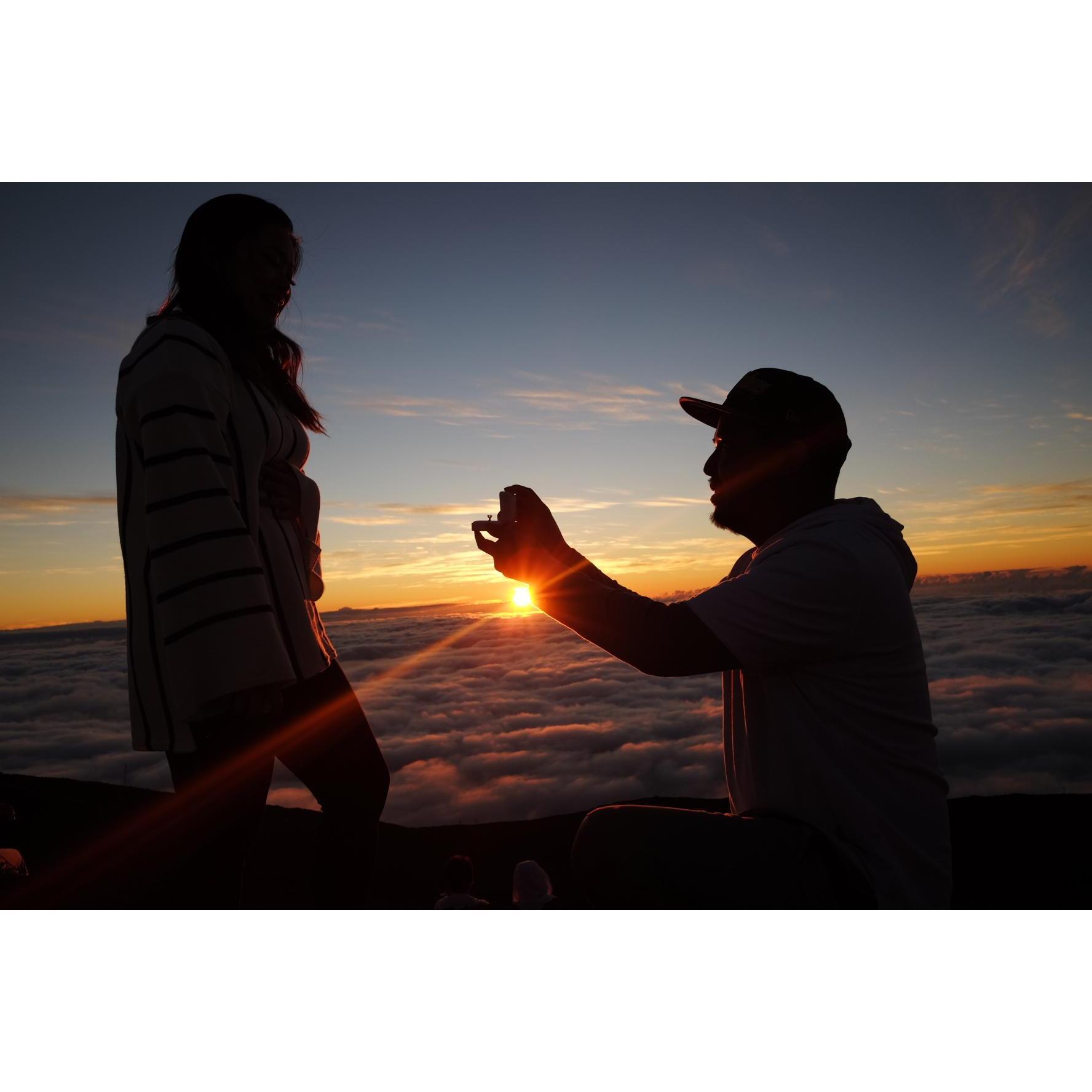 Surprise proposal on top of Haleakala volcano. <3