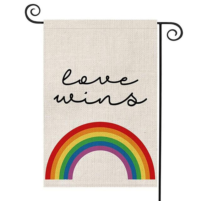 AVOIN Love Wins Rainbow Garden Flag Vertical Double Sided Pride Gay Pride Lesbian LGBT, Pansexual Flag Yard Outdoor Decoration 12.5 x 18 Inch