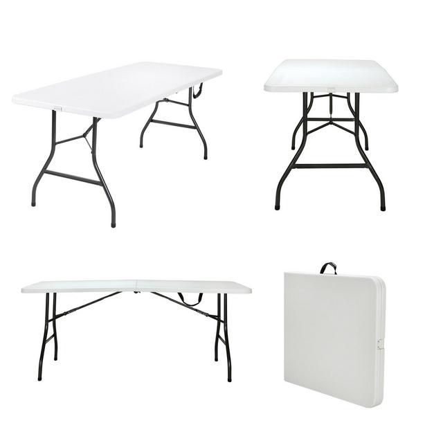 COSCO 6' Fold-in-Half Banquet Table with Handle and Locking Latch, White