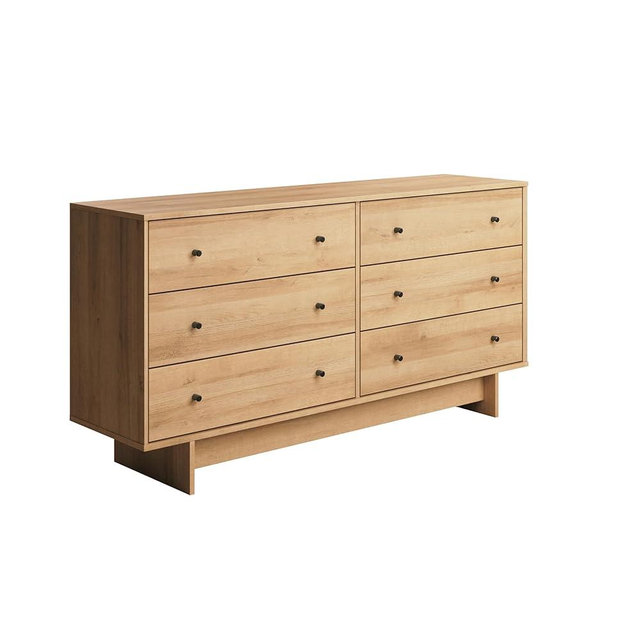 Prepac Finnley 6-Drawer Dresser in Natural Oak, Dresser for Bedroom, Extra-Wide Chest of Drawers with Storage, Modern Clothing Organizer for Home, Bedroom, Living Room, 16" D x 61" W x 31" H