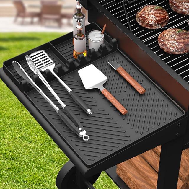 SARTNP Silicone Griddle Tools Mat for Blackstone, Griddle Accessories Side Shelf Mat Grill Pad for Outdoor Grill Kitchen Counter Spatula Silicone Mat with Drip Pad (Black)