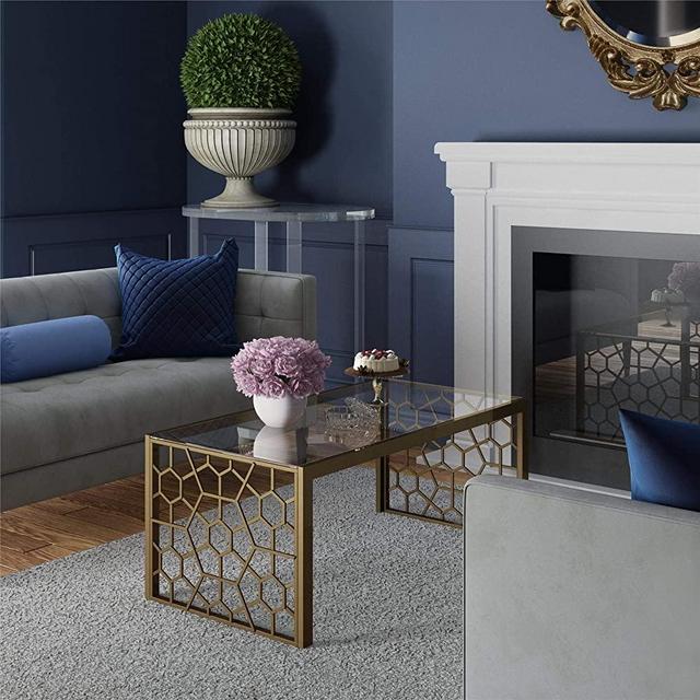 CosmoLiving by Cosmopolitan CosmoLiving Juliette Top, Soft Brass, Tempered Glass Coffee Table