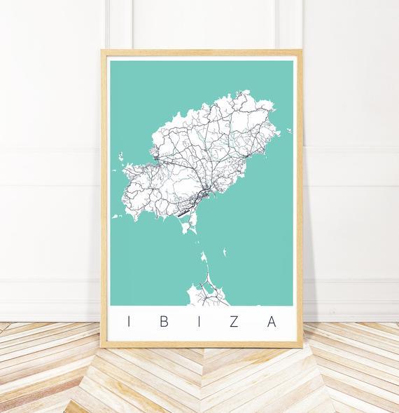 Ibiza Map Art Print - Map of Ibiza Spain - 16x25 Unframed, Style # 7